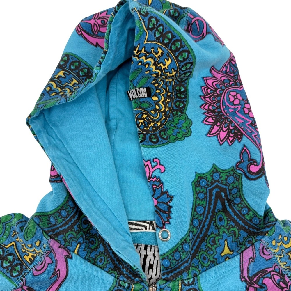 Vintage Y2K Volcom Full Zip Hoodie Paisley Turquoise Pink Large Grunge Skater - Picture 4 of 11